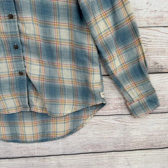 Toad&Co Recycled Cotton Blend Plaid Button Down Shirt Womens Small Blue Tan Red - Picture 6 of 14
